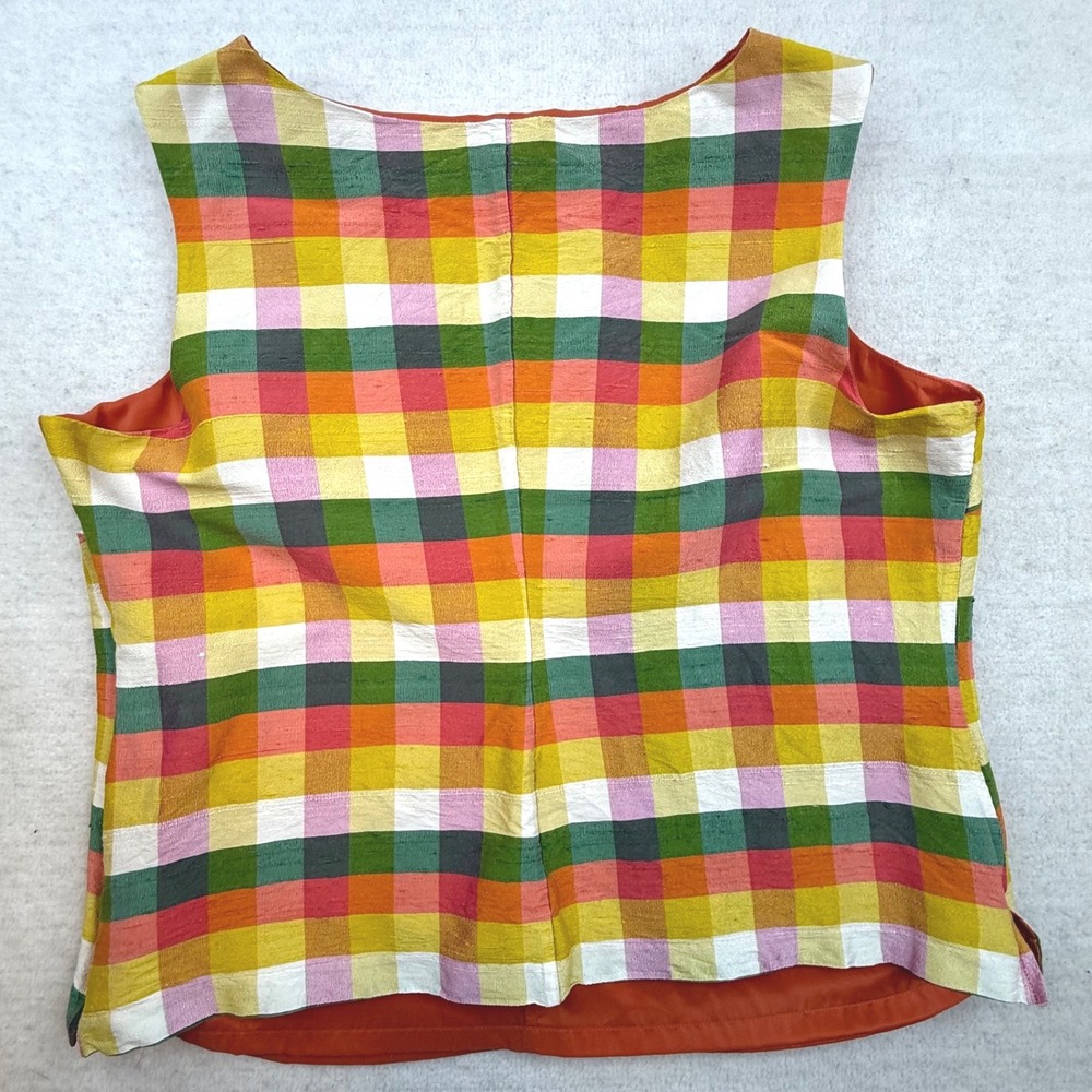 Talbots Petites Plaid Silk Top Multi-Color Gingham 16P office preppy bright - Picture 6 of 10